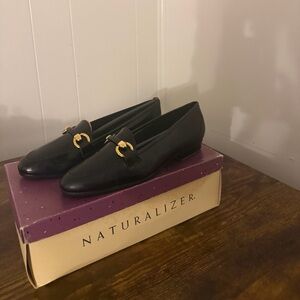 Naturalizer Black Loafers with Gold Accent